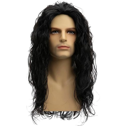 Ershi-Homme Longue Bouclée Ondulée Noire Perruque Synthétique Naturelle Fête Halloween Cosplay Perruque[565]