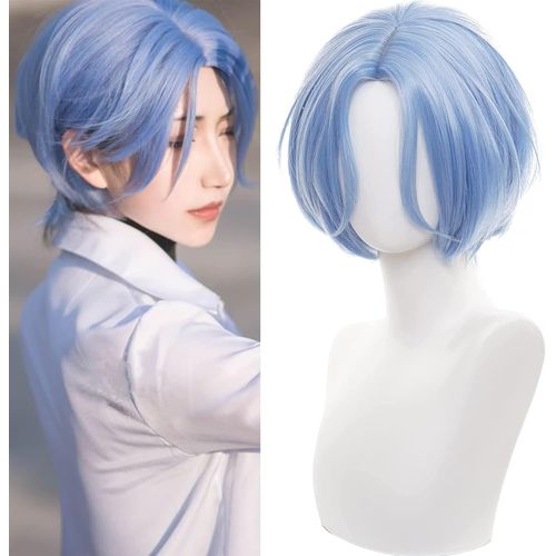 Ershi-La Perruque De Cosplay Infinity Avec Des Cheveux Bleu Ciel Et Une Raie Centrale Pour Hommes, Costume D'anime, Marchandise Po[9