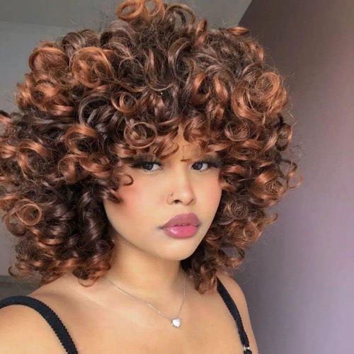 Ershi-Perruques Courtes Et Bouclées Pour Femmes Noires Afro Kinky Curly Avec Frange Big Bouncy Loose Cute Curly Fluffy Wave Cheveu[1 