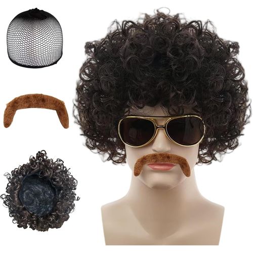 Ershi-Perruque Afro Pour Homme - Pour Costume Disco - Accessoire Hippie Pour Homme - Idéale Pour Le Carnaval, Les Fêtes Costumées [1