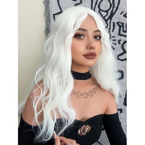 Ershi-Perruque Longue Ondulée Blanche Bouclée Pour Femmes Filles Halloween Costume Elfe Fée Ou Sorcière, Perruque De Cheveux Synth[4