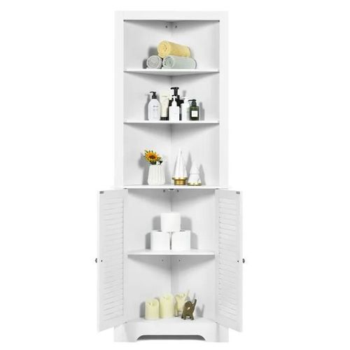 Costway Colonne Salle De Bain Armoire D'angle Avec 3 Etagères Ouvertes Et Armoire, Pour Salle De Bain, Chambre, Salon, Blanc