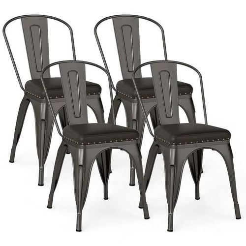 Lot 4 Chaises À Manger Empilables En Métal - Costway - Dossier Amovible - Assise Rembourrée En Cuir Faux - 53 X 44 X 84 Cm