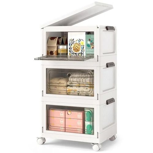 COSTWAY Boîte Rangement 75L avec Roues, Porte, Couvercle, 3 Caisses de Rangement Pliables, pour Chambre, Salon