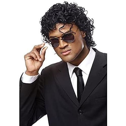 Ershi-Perruque Homme Courte Bouclée Noire Synthétique Rocker Perruque Californie Halloween Costume Culture Robe Mouillée Perruque[73