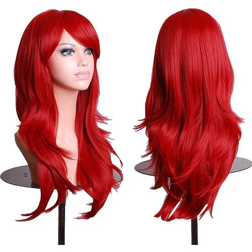 Ershi-28"" 70 Cm Rouge Cosplay Bouclé Perruque Femme, Longue Ondulée Synthétique Cheveux Cosplay Wig Anime Parti Halloween Perruque[7