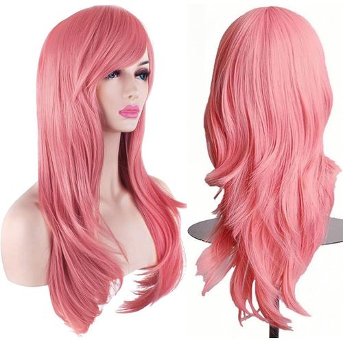 Ershi-28"" 70 Cm Rouge Rose Cosplay Bouclé Perruque Femme, Longue Ondulée Synthétique Cheveux Cosplay Wig Anime Parti Halloween Per[7
