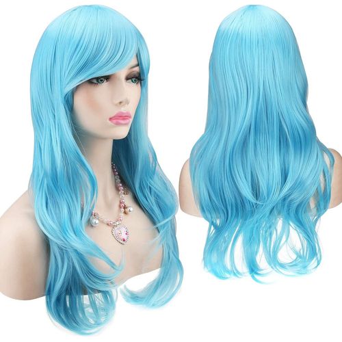 Ershi-28"" 70 Cm Bleu Clair Cosplay Bouclé Perruque Femme, Longue Ondulée Synthétique Cheveux Cosplay Wig Anime Parti Halloween Per[7