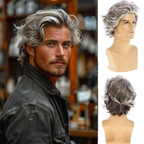 Ershi-Hommes Perruque Court Brun Mixte Blanc Stratifié Synthétique Halloween Cosplay Costume[677]