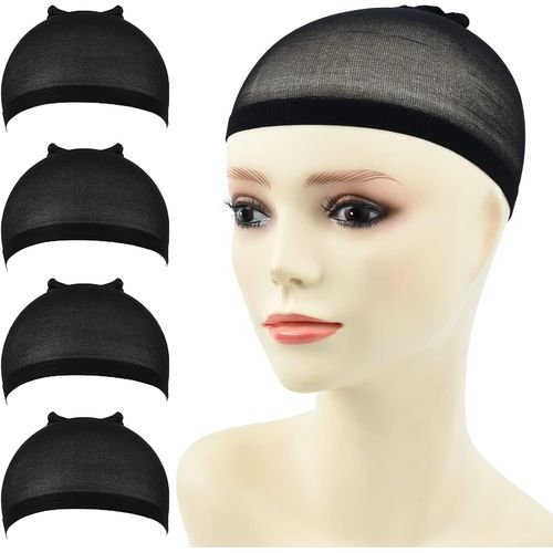 Ershi-Lot De 4 Bonnets De Perruque Noirs Extensibles En Nylon Pour Femme[2067]
