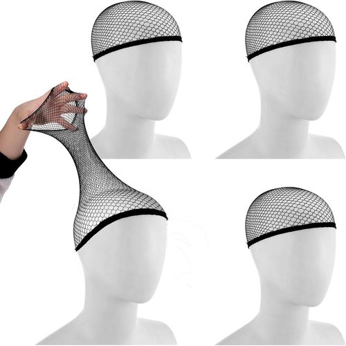 Ershi-Lot De 4 Bonnets De Perruque À Extrémité Ouverte En Maille Noire Pour Homme Et Femme, Filet Élastique Pour Cheveux Longs, Co[1