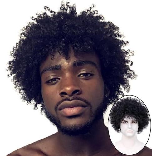 Ershi-Becus Perruque Afro 100% Brésilienne Remy Cheveux Humains Pour Hommes Noirs Bandeau 70s Perruque Kinky Curly Courte Perruque[1 