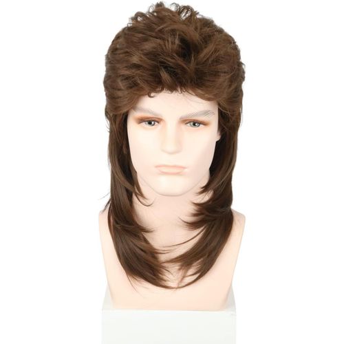 Ershi-Vokuhila Perruque Pour Homme Des Années 70 Et 80 - Tenue En Gaze Marron - Perruque Rocker Punk Popstar Disco Pour Carnaval, [1
