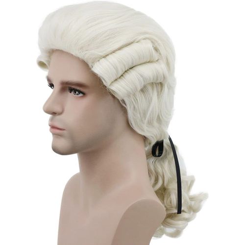 Ershi-Karlery Perruque Colonial Homme Longue Ondulée Beige Pour Halloween, Cosplay Et Soirées À Thème - Taille Réglable 21-61 Cm -[1