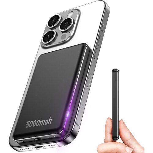 Ershi-Mini Batterie Externe Magnétique Sans Fil,5000 Mah Mini Magnétique Power Bank,15w Power Bank Induction Usb C Charge Rapide P[1