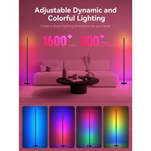 Smart RGBICW LED Corner Floor Lamp - 16 Million DIY Colors, 68+ Scenes, Music Sync, App & Remote Control, Color-Changing Ambient Lighting for Living Rooms, Bedrooms, and Gaming Rooms