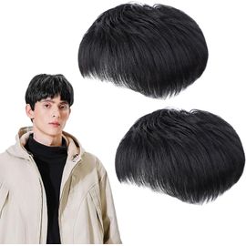 Meimieshop-2 Pièces Perruque Homme Naturel Noir Courte Perruque Pour Homme Postiche Naturellemoelleuse Perruques Pour Hommes Costume De Fête Quotidian