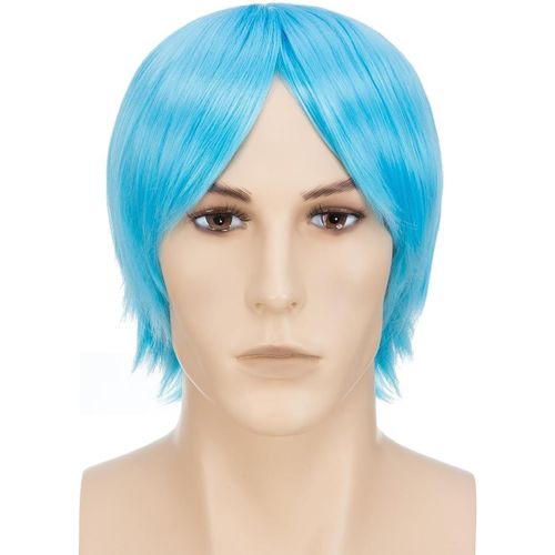 Meimieshop-Perruque De Cosplay D'halloween-Droite-Pour Homme Et Femme-Unisexe-Bleu Aqua-Cheveux Courts-Avec Frange-Pour Fête-Costume D'halloween 