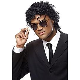Meimieshop-Perruque Homme Courte Bouclée Noire Synthétique Rocker Perruque Californie Halloween Costume Culture Robemouillée Perruque