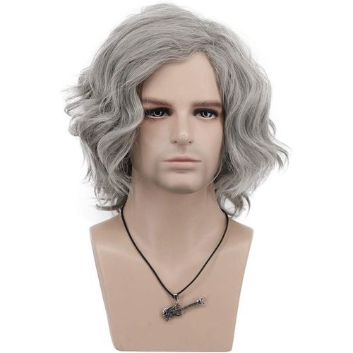 Meimieshop-Perruque Grise Courte Bouclée Pour Homme Et Femme Perruque De Grand-Père Vieil Homme Pour Carnaval Halloween Cosplay Déguisement Party 