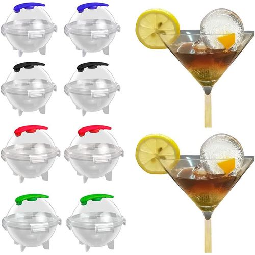 Meimieshop-Glaçon Géant Rond,8 Pièces Ice Ball Cube Forme,Moule De Rondelle De Hockey,Avec Couvercle,Avec Entonnoir,Pour Whisky,Cocktails,Jus De Fruits,Bonbons(Bleu,Noir,Rouge,Vert)