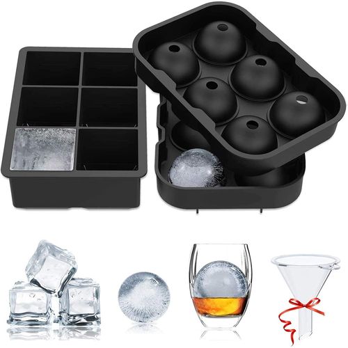 Meimieshop-Lot De 2 Bac A Glacon Silicone,Grand Glaconsmoule &moule À Glaçons Rond Avec Entonnoir,Sans Bpa,Faciles À Retirer Bac Glacon Pour Whisky,Cocktails,Aliments Pour Bébé,Fruits