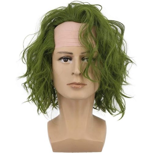 Meimieshop-Perruque Chauve Verte Foncée Courte Bouclée Ondulée Pour Hommes Perruque De Joker Pour Carnaval Halloween Costume Déguisement Party