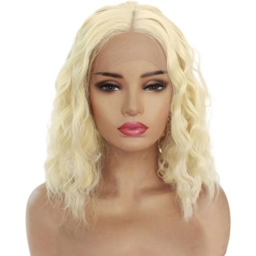 Meimieshop-613 Blonde Vague Courte 13x4 Dentelle Perruque Avant Synthétique Femmes 14 Pouces