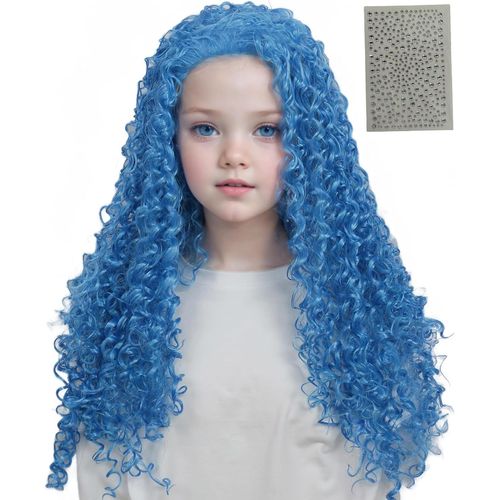 Meimieshop-Perruque Longue Bleue De Princesse Pour Femme Accessoire De Déguisement Pour Halloween Et Cosplay(Small)