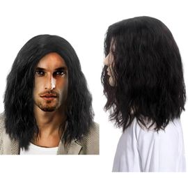 Meimieshop-Perruque Longue Noire Pour Homme,Longueurmoyenne,Cheveux Bouclés,Pour Costume Des Années 70 Et 80,Convient Pour Les Fêtes Costumées Quotidiennes Et Halloween(Noir)