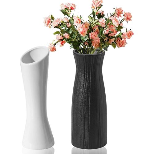 meimieshop-Lot De 2 Vases Céramique Noir-Grand Vase Décoratif 21cm Pour Fleurs,Pampa,Fleurs Séchées-Décoration De TableModerne PourMariage