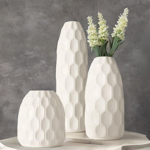 meimieshop-Secasa Lot De Vases DécoratifsModernes En Céramique|Vase Pour Herbe De La Pampa|Fleurs Séchées Décoration De Table|VaseModerne|Vase À Fleurs Vintage Blanc|Décoration Salon,Chambre Ou