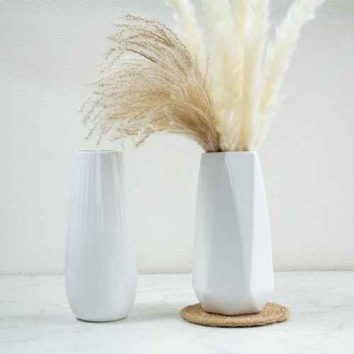 meimieshop-Lot De 2 Vases En Céramique,Blancs,Décoration Bohème,Pour Herbe De La Pampa,Fleurs Séchées,Petits VasesModernes Pour Nappe,Bibliothèque,Salon,Salle De Bain,Bureau