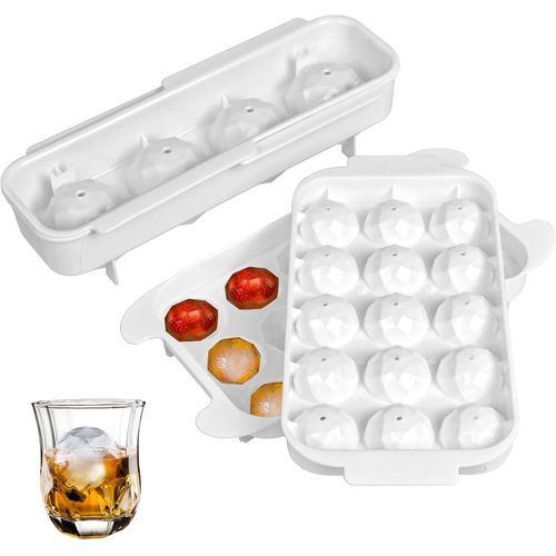 Meimieshop-Lot De 2moule À Glaçons,Bacs À Glaçons,Moule À Glaçons Sphérique,Moule De Hockey Sur Glace Pour Whisky Gelée Lait Jus Boissons Cocktails Et Aliments Pour Bébés(4 Grand Et 15 Petite)