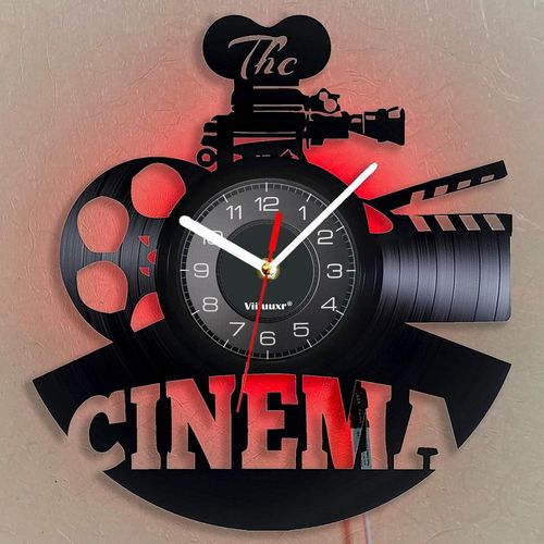 Meimieshop-Horlogemurale 30cm En Vinyle Avec Led Et Télécommande Lumières Colorées Cinéma Salle De Projection Créatives Décoration Idée Cadeau Noël Nouvel An Pour Amies Les Cinéphiles.