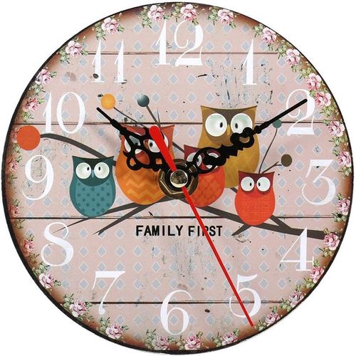 Meimieshop-Horlogemurale Ronde En Bois Demotif De Hibou Vintage Créatif Antique Sans Batterie Pour La Décoration De Bureau À Domicile(24)