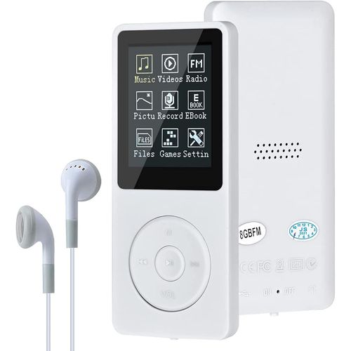 meimieshop-Lecteur DeMusique NumériqueMp3/Mp4,Mise À Niveau 8 Go Portable Hifi Sans Perte De Son AvecMusique/Radio Fm/Liseuse Électronique,Prend En Charge Jusqu'À 64 Go(Blanc)
