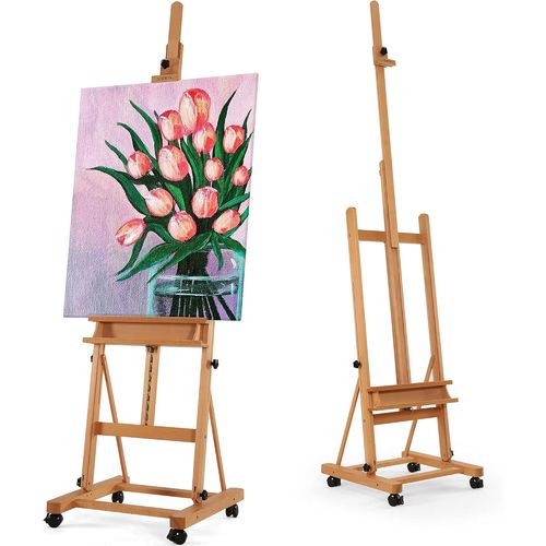 Meimieshop-Chevalet À Cadre En H Premium 190-371cm H,Grand Chevalet D'artiste En Bois De Hêtremassif Pour Toile De Peinture,Chevalet De Studio Avec Plateau,Chevalet D'art En Bois Pour Adulte