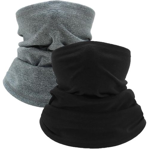 Meimieshop-Lot De 2 Écharpes D'hiver Pour Homme Et Femme-En Polaire Douce-Cache-Cou Pour Homme Et Femme-Pour L'hiver-Thermique-Pour Le Cyclisme,Le Ski,Lamoto,La Course,Noir Et Gris Clair.,