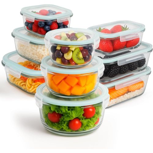 Meimieshop-Boîte Alimentaire Hermétique En Verre,8,14 Ou 18 Pièces,Pour Aliments Hermétiques,Résistant Au Lave-Vaisselle,Rangement Cuisine,Sans Bpa,Certifié Fda(9 Récipients)