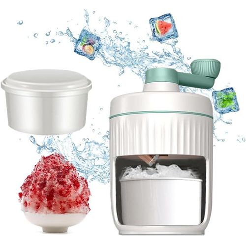 meimieshop-Broyeur À GlaceManuel-AvecManivelle Et Bac À Glaçons-Pour Bar,Cuisine-Accessoire Pour La Fabrication De Snowcones,Crème Glacée Et Granité(Blanc + Vert)