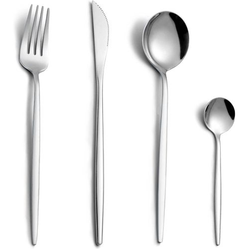 Meimieshop-Couverts De Table Pour 6 Personnes,24 Pièces Couverts En Argent,Set Couverts De Table,Couverts Inox Avec Couteau,Fourchette,Cuillère,Passe Au Lave-Vaisselle Et Polimiroir