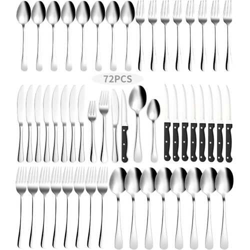Meimieshop-Couverts De Table 12 Personnes,Ménagère 72 Pièces En Acier Inoxydable,Avec Couteau Fourchette Cuillère,Polis Et Lavables Au Lave-Vaisselle,Pourmaison,Fête,Restaurant
