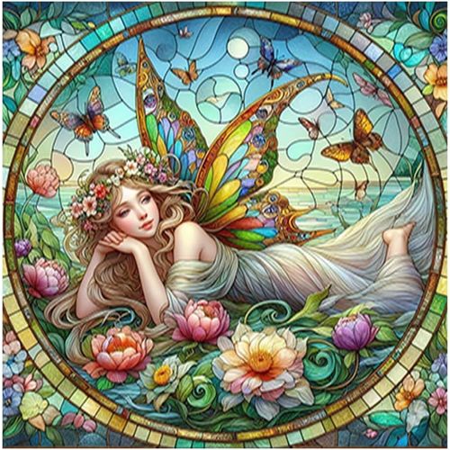 Meimieshop-40x40cm 5drond Diamond Painting Fée Papillon,Peintures Diamant Portrait Femme Pour Décormur De Lamaison,Couleurs Résistantes,Diy Canevas Diamant Kit Complet Kit De Broderie Adultes