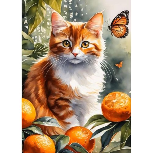 Meimieshop-Chat Diamond Painting Pour Adulte Débutant,Complet Peinture Diamant Broderie Canevas 5d Diamant Point De Croix,Diamond Art Orange Cristal Diamond Peinture Home Decor 30x40cm