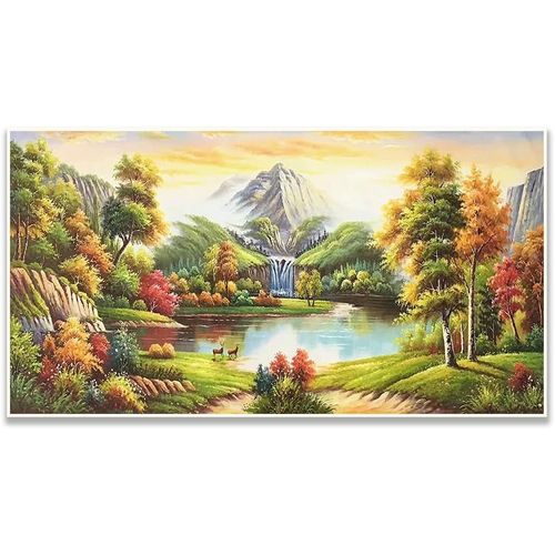 Meimieshop-85x45cm Rond Peinture Diamant 5d Complet Lac,Diamond-Painting Paysagemontagnemosaïque Canevas Diamant Grand Format Pour Enfants || Décoration Salon Artisanat Fait À Lamain Adultes