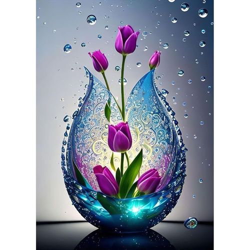 Meimieshop-Tulipes Peinture Diamant 5d Complet,Diamond Painting Vase Fleur Diamant Peinture Point,Kit De Peinture Diamantée Fleur Diy Pour Adulte,Décorationmurale Decor 30x40cm