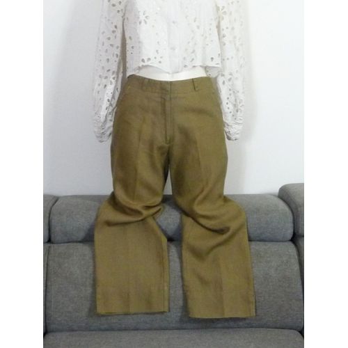 Pantacourt/ Pantalon En 100% Lin Kaki- Taille 36- Active Wear