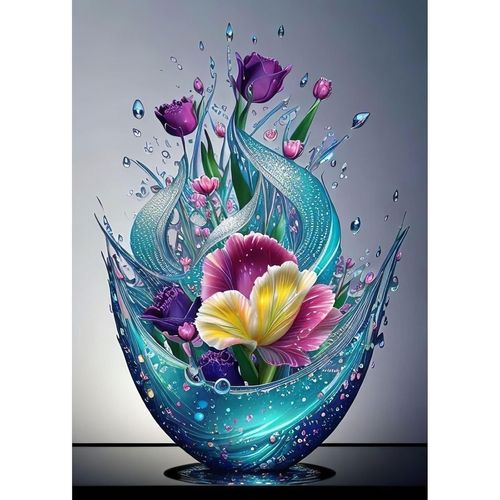 Meimieshop-Kits De Peinture Diamant De Tulipes,Kits De Peinture Diamant 5d Fleur Pour Adultes Diamants Ronds Kits De Peinture Diamant De Vase Kits D'art Cristal Diamant Pour Décoration 30x40cm