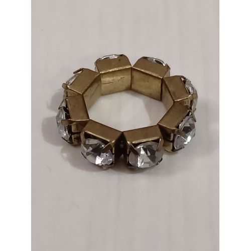 Bague Métal Doré,Strass Transparent ,Taille 14.65 Mm